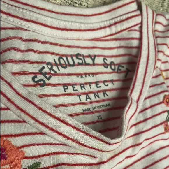 Aeropostale Seriously Soft Striped Muscle Tee w/ Floral Embroidery - Picture 2 of 3